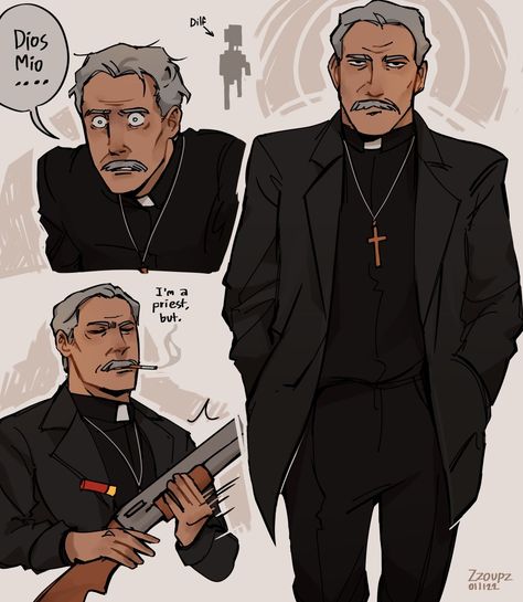 Father Garcia Faith, Father Garcia, Priest Concept Art, Priest Character Design, Priest Aesthetic, Faith The Unholy Trinity, The Unholy Trinity, Unholy Trinity, John Ward