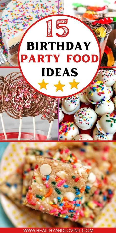 These birthday party food ideas for kids are so fun!! There are so many easy cheap ideas here! These simple desserts and snacks will be a hit at your next party. Some of these are finger foods and some are more decadent like an ice cream cake. Lots of these DIY party foods use sprinkles which are always a hit with kids! Desserts For One Year Old Party, Cheap And Easy Birthday Party Food, Birthday Party Snack Table Ideas, Kids Birthday Party Desserts, Food For Kids Birthday Party, Birthday Snack Ideas, Kid Party Food, Kids Party Food Ideas, Party Food For Toddlers