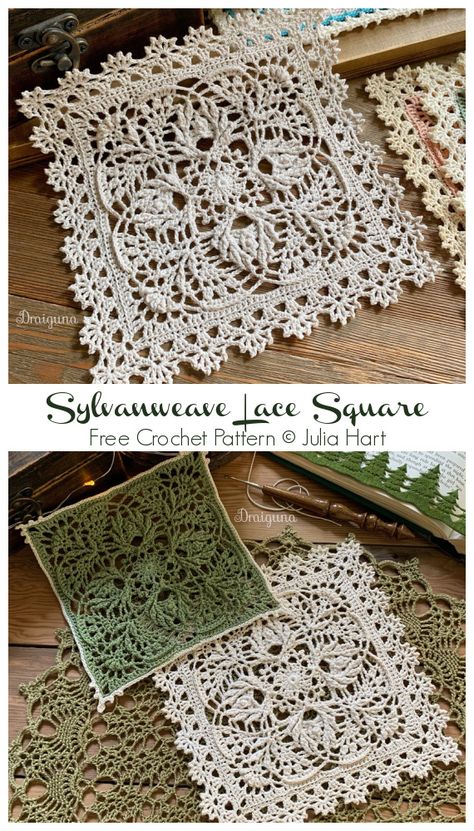 Sylvanweave Lace Square Crochet Free Pattern- Decorative #Doily; Free #Crochet; Patterns Triangle En Crochet, Motifs Granny Square, Granny Square Haken, Beau Crochet, Free Crochet Doily Patterns, Confection Au Crochet, Crochet Motif Patterns, Crochet Lace Pattern, Crochet Blocks