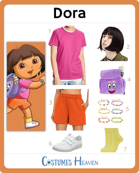 With the Dora costume, you will be ready to embark on an epic journey and take on quests all over the world. #dora #doratheexplorer #doracostume #cosplay #halloweencostume #costumesheaven #costumeguide #costume #cosplayguide Dora The Explorer Costume Women, Swiper Dora Costume, Swiper Dora, Dora Halloween Costume, Dora Costume, Dora The Explorer Costume, Dora Backpack, Dora Outfit, Explorer Costume