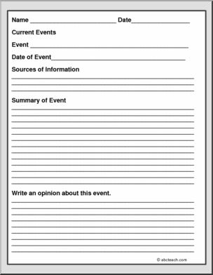 free printable current events template for elementary school - Google Search Current Events Activities, Current Events Worksheet, Writing Club, Phonics Worksheets Free, Writing Forms, High School Lesson Plans, Middle School Music, Middle School Lesson Plans, High School Activities