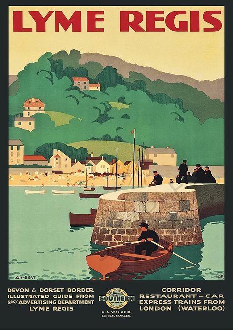 Vintage Railway Poster Lyme Regis Harbour Fishermen Quay Seaside Southern Rail Train Travel Holiday Advert Print (A3) : Amazon.co.uk: Home & Kitchen Southern Rail, Travel English, Art Deco Theme, Rail Train, Train Posters, Lyme Regis, Transportation Poster, Southern Railways, Snoopy Wallpaper