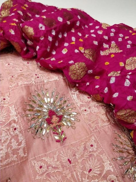 Peach Combination Outfits Indian, Khada Dupatta, Gota Patti Saree, Embroidered Suits, Bridal Mehndi Dresses, Bandhani Dupatta, Punjabi Suits Designer Boutique, Indian Salwar, Hand Embroidery Dress