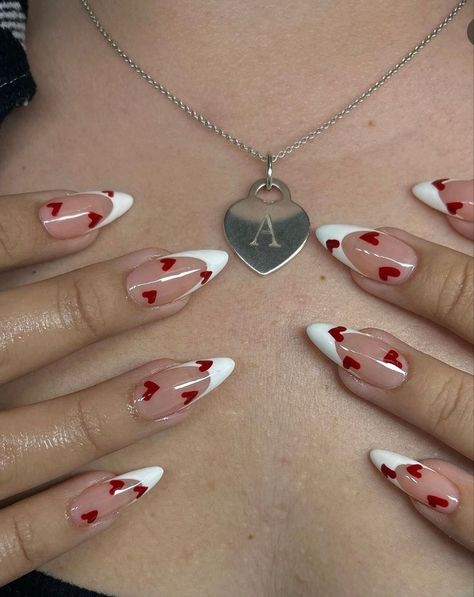 Short Red Nails Acrylic Design, France Nails Ideas, Rockstar Nails Aesthetic, Katie Fang Nails, Heart Nail Designs Acrylic, Vintage Nails, February Nails, Classy Acrylic Nails, Aycrlic Nails