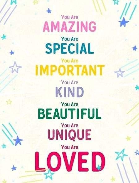 "You Are Amazing.  You Are Special.  You Are Important.  You Are Important.  You Are Kind.  You Are Beautiful.  You Are Unique.  You Are Loved."  -  Shane Aguinaldo  #TLRH #SHANEAGUINALDO #YOU #ARE #AMAZING #SPECIAL #IMPORTANT #KIND #BEAUTIFUL #UNIQUE #LOVED Lunchbox Notes For Daughters, You Is Kind You Is Important Quote, You Are Amazing Quotes Friendship, You Are Unique, You Are Amazing Quotes, Encouraging Quotes For Kids, Inspirational Quotes For Daughters, Avatar Pics, Lillies Tattoo