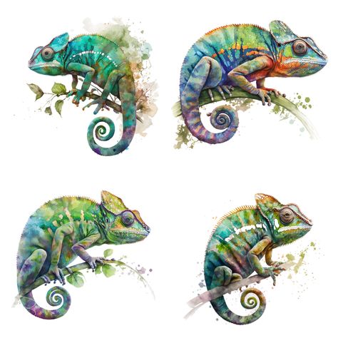 Chameleon Watercolor Paintings, Cameleon Art Drawing, Chameleon Tattoo Design, Watercolor Chameleon, Cameleon Art, Chameleon Illustration, Chameleon Painting, Chameleon Drawing, Chameleon Watercolor