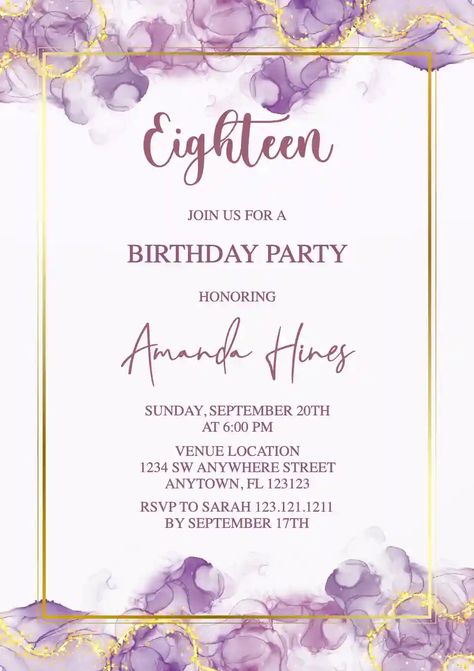 Invitation For 18th Birthday Design, Birthday Invitation Ideas Aesthetic, Invitation Card For Debut, Invitation Card For 18th Birthday, 18th Invitation Card, Aesthetic Invitation Card Birthday, 18th Birthday Invitation Card Template, 18th Birthday Invitation Ideas, Aesthetic Birthday Invitation Template