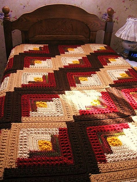 Photo above © ruthlThis crochet pattern is available as a free download... Download Pattern: Log Cabin Comfort Throw Log Cabin Crochet Pattern Free, Log Cabin Crochet Blanket, Log Cabin Crochet, Cabin Crochet, Afghan Crochet Patterns Easy, Crochet Bedspread Pattern, Crochet Bedspread, Crochet Hook Set, Crochet Quilt