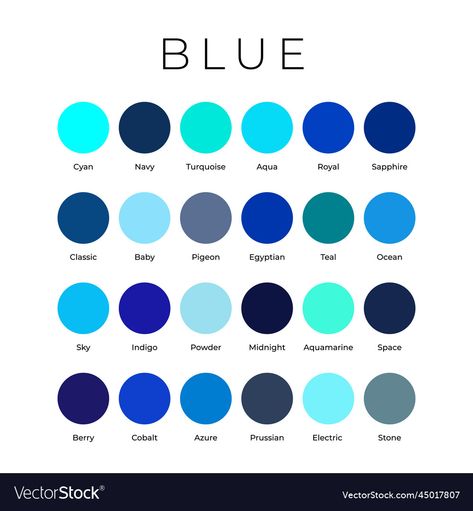 Blue Shades Name, Blue Color Names Shades, Types Of Colours And Names, Blue Color Palette Names, Types Of Colors Names, Unique Colors Names, Blue Shades Colour Palettes, Blue Colors Shades, Blue Contrast Colors