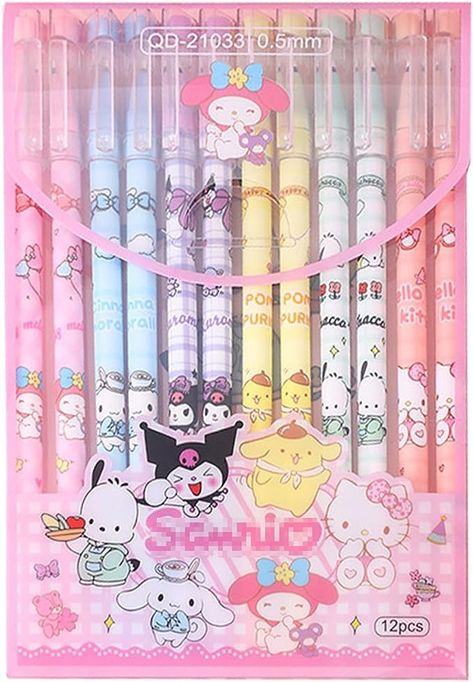 Back To School Kawaii, Cute Pens For School, Kuromi School Supplies, Sanrio School Supplies, Cute Back To School Supplies, Anime School Supplies, Diy Crafts Pencil Case, Back To School Stationary, Cute Merch