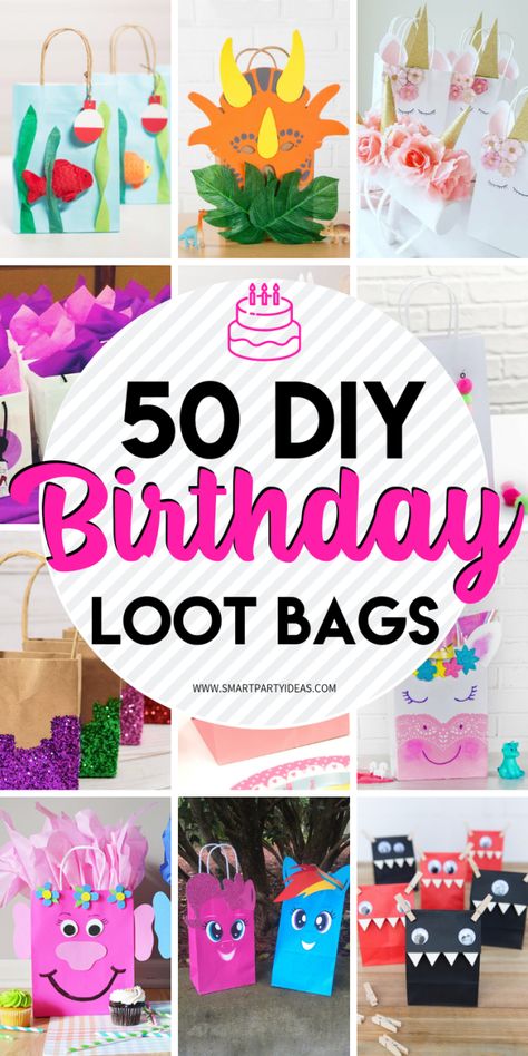 50 DIY Birthday Party Favor Gift Bags - Smart Party Ideas Goody Bags For Kids Party, Party Bag Favors, Party Favor Bags Diy, Diy Party Bags, Favor Bags Diy, Diy Birthday Party Favors, Birthday Favors Kids, Party Bags Kids, Birthday Party Games For Kids