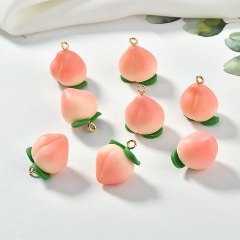 10100pcs Soft Ceramics Peach Charm Earring Charm Small | Etsy Geometric Jewelry Earrings, Clay Peach, Fruit Bracelet, Vodka Gifts, Bezel Set Cabochon, Charms Candy, Food Necklace, Cute Peach, Earring Small