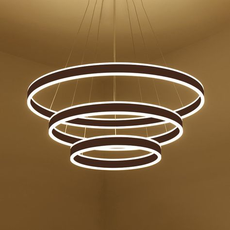 Black/Brown Ring Ceiling Pendant Contemporary 2/3/4 Lights Acrylic LED Chandelier in Warm/White Light Brown Ring, Stylish Chandelier, Brown Rings, Copper Chandelier, Acrylic Led, Ceiling Lights Living Room, Chandelier Lighting Fixtures, Black Pendant Light, Style Noir