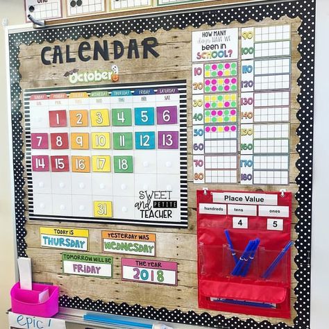 Kindergarten Lessons & Ideas on Instagram: “Who else is in love with @sweetandpetiteteacher's calendar area? I love the bright colors and the organization. Remember to tag a teacher…” Calendar Bulletin Board Kindergarten, Calendar Area Classroom, Calendar Time First Grade, First Grade Calendar Wall, Kindergarten Calendar Wall Ideas, Calendar Ideas For Classroom, Kindergarten Calendar Wall, Calendar Bulletin Board Ideas, First Grade Bulletin Boards