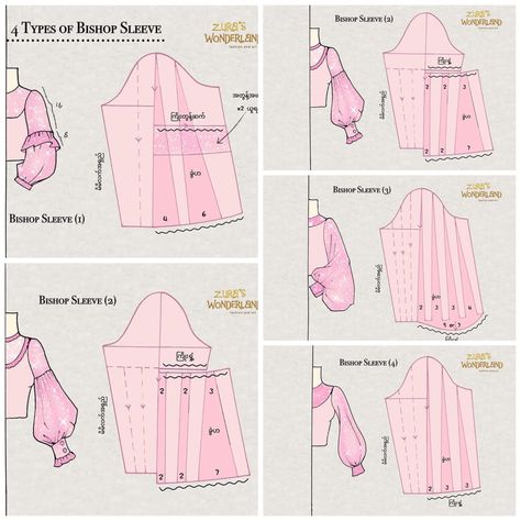 Poet Sleeve Pattern Sewing, Sleeve Types Chart, Fantasy Sleeve Pattern, Sleeve Sewing Pattern, Sleeve Patterns, Pola Lengan, Pattern Drafting Tutorials, Sewing Sleeves, Fashion Design Patterns