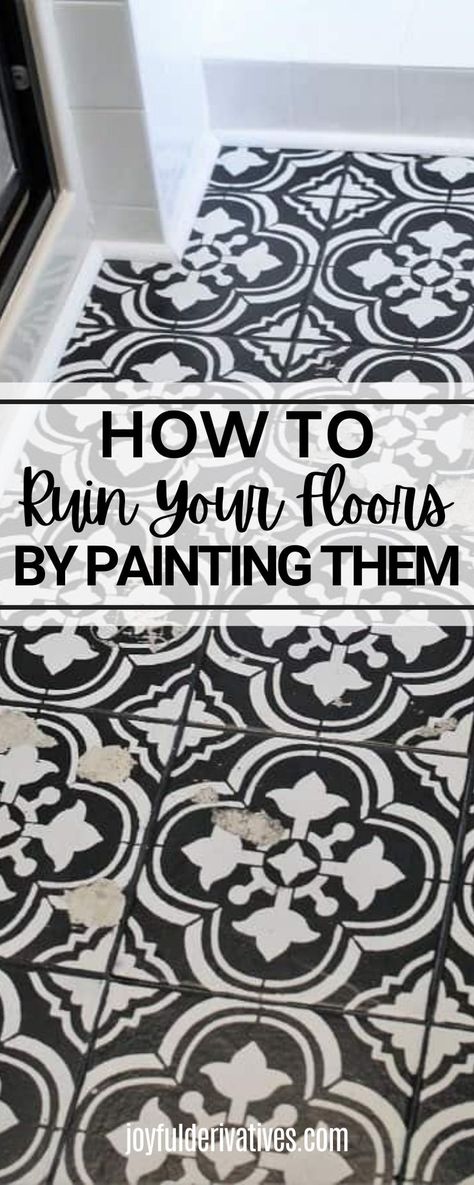 Painted tile floors are so beautiful, and you can DIY them yourself. But it might not be a good idea! You can ruin your DIY painted floors with a simple mistake. Read on to see how I ruined my… Diy Painted Tile Floor, Paint Floor Tiles, Painted Tile Floors, Painting Laminate Floors, Painted Kitchen Floors, Painting Ceramic Tile Floor, Painted Tile Floor, Painted Cement Floors, Stenciled Tile Floor