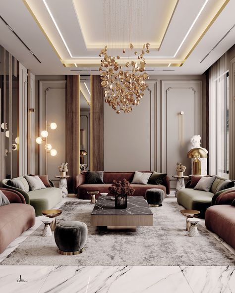 Womens Majlis on Behance Modern Theme Interior Design, New Classic Ceiling Design, New Classic Interior Design Living Rooms, Classical Drawing Room Interior Design, Modern Luxury Living Room Design, Neo Classic Living Room Luxury, Neoclassical Interior Design Living Room, Neo Classic Interior Design Living Rooms, Neoclassical Living Room Interior