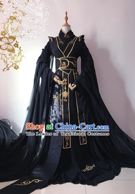 Chinese Ancient Nobility Childe Royal Highness Black Costume Cosplay Swordsman Embroidered Clothing for Men Black Hanfu For Men, Royal Clothing Men, Ancient Chinese Clothing Men, Royal Kimono, Traditional Chinese Clothing Male, Gaun Abad Pertengahan, Royal Clothes, Embroidered Clothing, Ancient Chinese Clothing