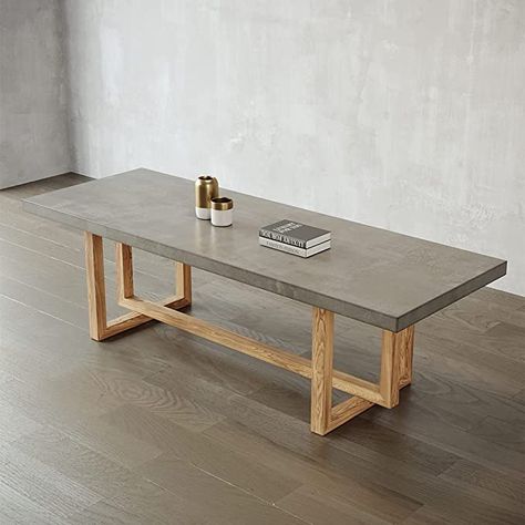 Amazon.com - KunMai 63'' Dining Table Concrete Grey Dining Table for 6 Rectangle Wooden Tabletop - Tables Dining Table Concrete, Gray Dining Table, Grey Dining Table, Dining Table Rectangle, Dining Table For 6, Table Beton, Concrete Table Top, Solid Wood Writing Desk, Grey Dining Tables