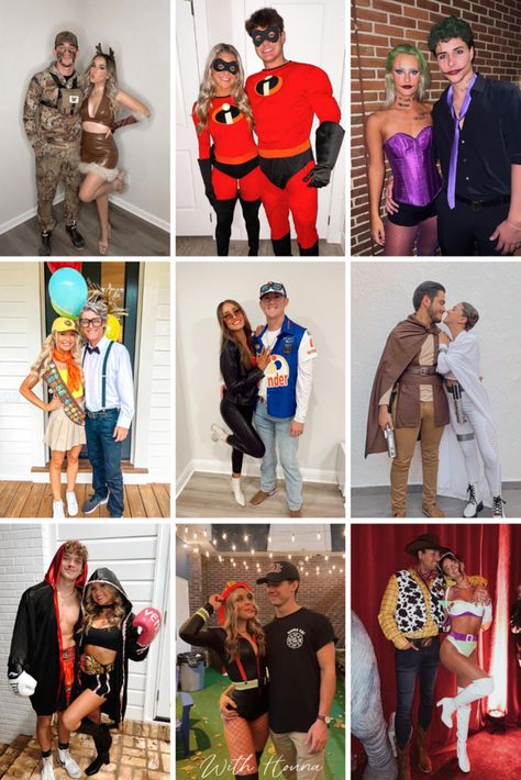 Couples Halloween Costume Appropriate, Hottest Couple Halloween Costumes, Couple Halloween Costumes Superhero, Simple Halloween Costumes Couples, Creative Couples Costumes 2023, Couple Costume 2023, Partner Costumes Couple, Super Hero Couple Costumes, Disney Costumes Couples