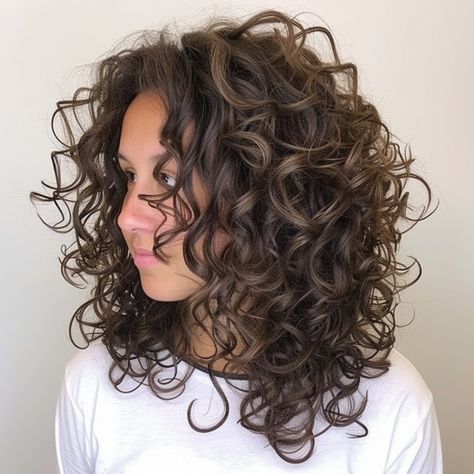 Shoulder Length Cut with Voluminous Curls Wavy Curly Hair Medium Length, Big Curls Perm For Medium Hair, Medium Length Hair Styles Curly Loose Curls, Curl 2b Hairstyles, Long Curly Layers Haircut Natural Curls, Curly Hair Grey Blending, Natural Curl Haircut, Medium Length Haircuts For Curly Hair, Armpit Length Curly Hair