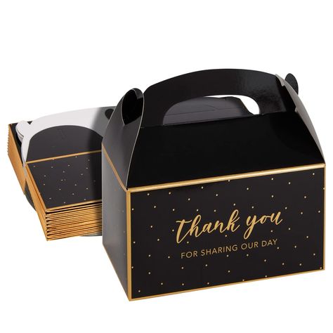 PRICES MAY VARY. Black Favor Boxes: Fill these shiny black and gold favor boxes with candy, toys, and small gifts; each box features "Thank You" on the front that is ideal for any upcoming occasion Perfect Party Favors: Use the elegant party favor boxes to hand out goodies to guests during your wedding, baby shower, bridal shower, birthday party, engagement party, or gender reveal party High Quality: These black boxes for gifts are made from white cardstock paper with a sturdy handle to ensure c Gold Favor Boxes, Pink Boxes, Black White Parties, Party Favors For Adults, Thank You Party, Gable Boxes, Party Favor Boxes, Paper Gift Box, Black Gift Boxes