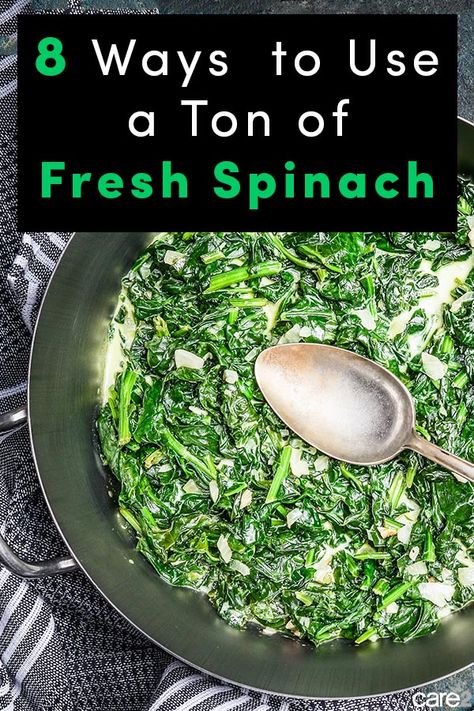 8 Ways to Use up a Ton of Fresh Spinach - #Spinach is the cold-weather gift that just keeps on giving. The question is, how do you eat it all before it goes bad? #SpinachRecipes Extra Spinach Recipes, Things To Cook With Spinach, What To Do With Extra Spinach, Recipes That Use A Lot Of Spinach, Using Up Fresh Spinach, Southern Spinach Recipes, Ways To Use Up Spinach, Ideas For Spinach, Recipes To Use Up Spinach