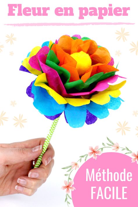 Un bricolage facile qui permettra aux enfants de fabriquer des jolies fleurs en papier (soie ou crépon) afin de les offrir pour la fête des mères ou pour créer de jolies décorations pour la maison ! Easy Paper Flowers, Paper Flower Decor, Diy Papier, How To Make Paper Flowers, Paper Flowers Craft, Flower Decoration, Diy Flower, Paper Flowers Diy, Easy Crafts For Kids