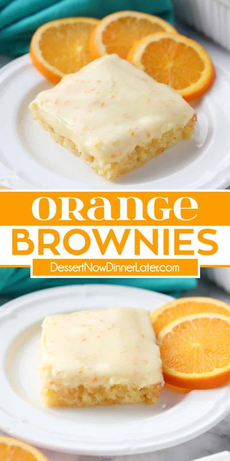 Creamy Frozen Orange Squares, Chocolate Orange Brownies Recipes, Orange Cream Brownies, Recipes To Use Up Cream, Recipes With Fresh Orange Juice, The Best Bars Recipes, Cream Cheese Blondies Recipe, Citrus Cookie Recipes, Desserts Using Fresh Oranges