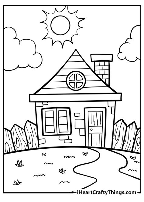 Colouring Pages For Kindergarten, Cute School Drawing, Picture For Coloring For Kids, House Colouring Pages Free Printable, Picture For Colouring, Drawing Ideas House, Colouring Pictures For Kids, Coloring For Kindergarten, House Coloring Pages Free Printable