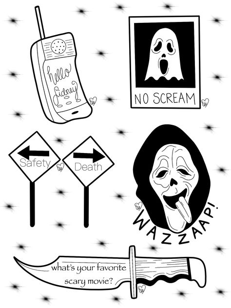 Scream Flash Art, Scream Tattoo Ghostface Outline, Ghost Face Flash Tattoo, Ghostface Flash Tattoo, Small Horror Movie Tattoos Simple, Scream Flash Tattoo, Scream Tattoo Stencil, Mini Horror Tattoos, Simple Horror Movie Tattoos