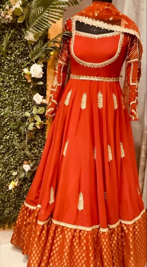 Hand and machine embroidered anarkali suit for the special occassion Outfit From Scratch Ideas Indian, Angrakha Style Anarkali, Suit Anarkali, Red Anarkali, Saree Wearing Styles, Long Gown Design, Lehenga Designs Simple, Anarkali Dress Pattern, Embroidered Anarkali