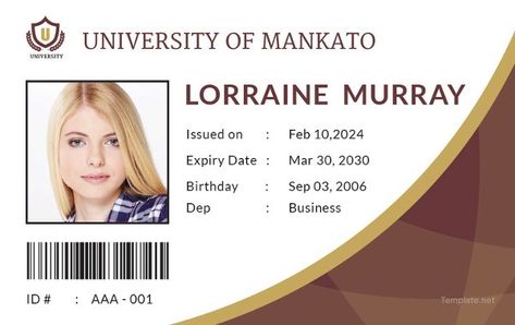 student-id-card-template Student Id Card Template, Student Id Card, Identity Card Design, Employee Id Card, Student Id, Anniversary Scrapbook, Book Report Templates, School Id, Id Card Template