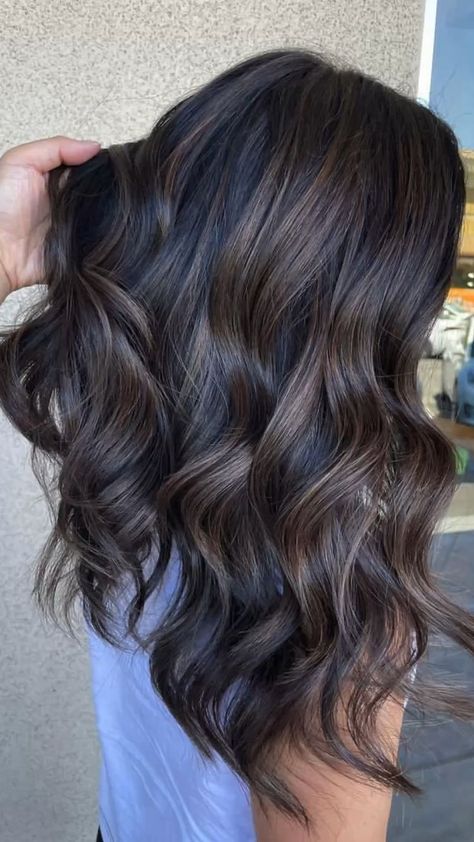 Balayage, Dark Rich Brown Hair With Highlights, Black Hair W Dark Brown Highlights, Low Light On Black Hair, Brown Hair With Dark Brown Lowlights, Dark Brunette With Dimensional Highlights, Black With Dark Brown Highlights, Dark Lights Hair, Brown Girl Highlights Black Hair