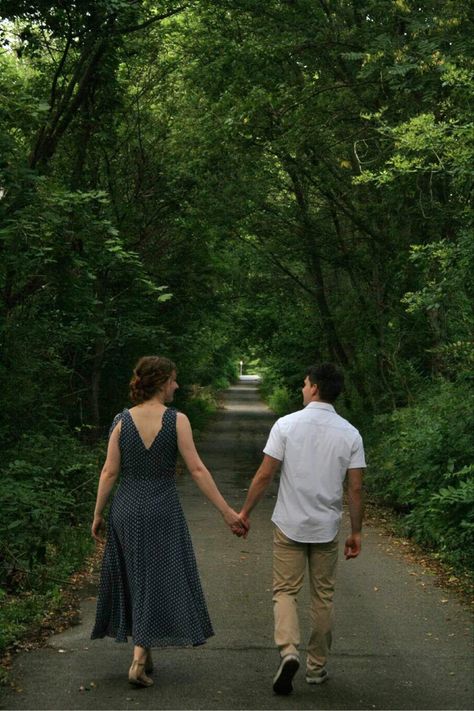 Outdoor anniversary photo taken by my sister-in-law. Long Walks Aesthetic Couple, Walking Couple Aesthetic, Couple Walking Drawing Reference, Couple Anniversary Photoshoot, Walking Side By Side, Night Photoshoot, Anniversary Couple, Couple Anniversary, Outdoor Path