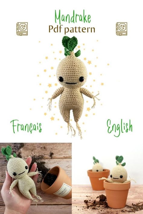 Crochet Mandrake Pattern, Free Mandrake Crochet Pattern, Doby Crochet Pattern, Harry Potter Crochet Gifts, Diy Harry Potter Crochet, Crochet Amigurumi Harry Potter, Mandrake Root Crochet Pattern Free, Harry Potter Crochet Amigurumi, Harry Potter Crochet Lovey