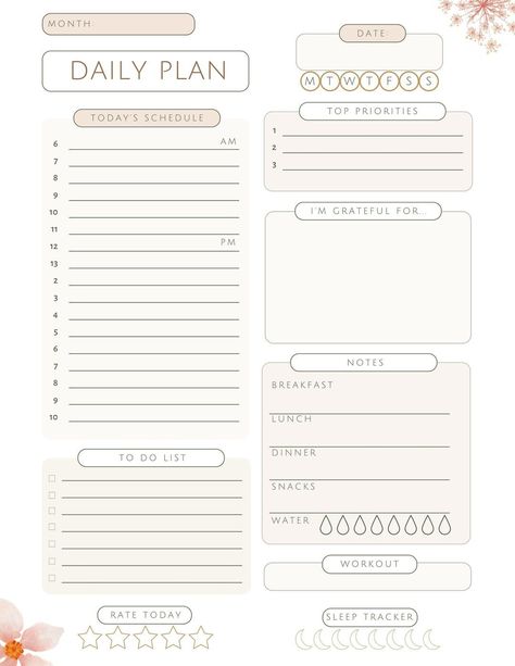 Daily Planner  Digital Planner  Printable Planner - Etsy | Business Printable Planner by  Austin Sluss Organisation, Daily Planner Ideas Aesthetic, Ideas For Daily Planners, Digital Template Ideas, Free Daily Planner Printables Free Templates, Daily Digital Planner Template, Cute Daily Planner Template Aesthetic, Diy Daily Planner Notebook, 2024 Daily Planner