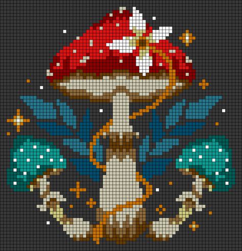 Crochet Mushroom Square Pattern, Barbed Wire Cross Stitch Pattern, Golden Snitch Pixel Art, Tapestry Crochet Patterns Mushroom, Pixel Blanket Crochet Free Pattern, Cottage Core Alpha Pattern, Dungeons And Dragons Pixel Art, Perler Bead Patterns Gnome, Embroidery Pixel Art