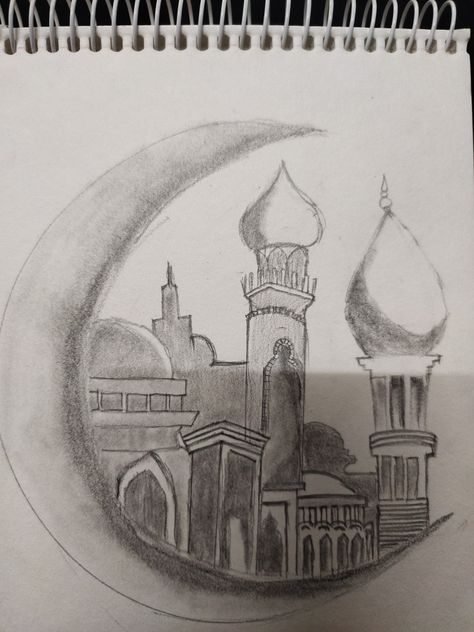 Mosque Drawing Sketches, Masjid Sketch, Scenery Sketches Pencil, Masjid Drawing, Masjid Art, Islamic Drawing, Mosque Drawing, Simple Draw, Pencil Sketches Easy