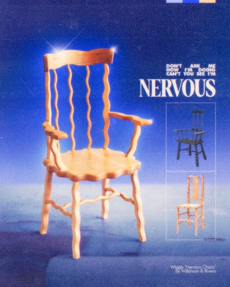 squiggly chairs, nerviosilla, nerviosilla meme, nervous chair wilkinson rivera, chair ad, furniture ad, graphic design, graphic designer, graphic design community, poster design, poster art, digital archive, retro art, photoshop, photoshop artwork, made with photoshop Chair Ads, Concept Chair, Retro Design Poster, Graphic Design Memes, Typography Ads, Furniture Graphic, Digital Graphics Art, Oh The Irony, Adobe Design