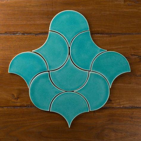 Our Ogee Drops in a Moroccan pattern in Azurine. Both this color and shape were popular this year, which is your favorite shape or color? #handmade #tiles #pattern Ogee Drop Tile, Moroccan Pattern Design, Clamshell Quilt, Tessellation Patterns, Tile Moroccan, Tile Colors, Ogee Drop, Tile Brick, Tiles Pattern