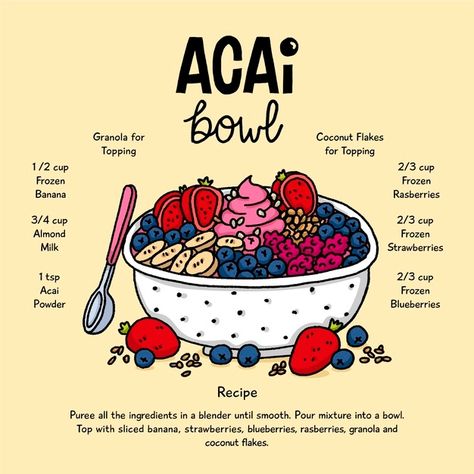 Essen, Acai Bowl Toppings, Protein Smoothie Bowl Recipe, Acai Bowl Recipe Easy, Acai Smoothie Bowl Recipe, Homemade Acai Bowl, Acai Recipes, Acai Bowl Recipe, Smoothie Bowls Recipe Easy