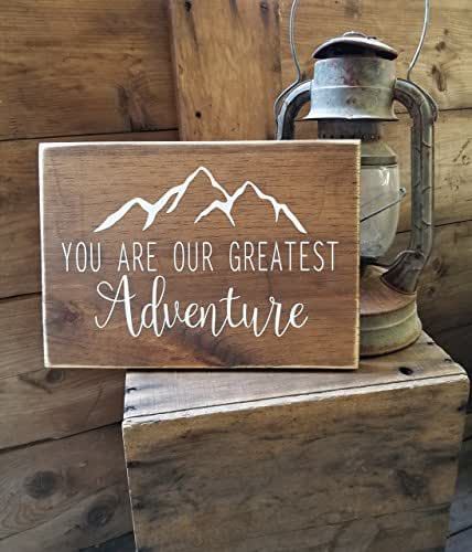 You are our Greatest Adventure Wood Sign - Woodland Nursery Decor - Rustic Decor - Framed Farmhouse Sign - Rustic Nursery Decor - Rustic Decor - Baby Shower - Boy Our Greatest Adventure, Fixer Upper Home, Primitive Wood Signs, Rustic Nursery Decor, Family Wood Signs, Rustic Nursery, Woodland Nursery Decor, Farmhouse Sign, Baby Shower Signs