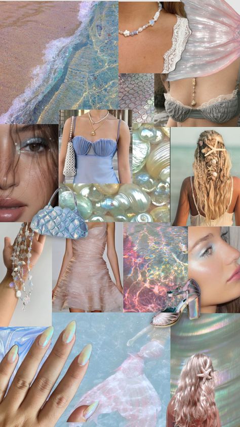 #mermaid #mermaidaesthetic #mermaidcore #iridescent Couture, Mermaid Theme Bachelorette Party Outfits, Mermaidcore Moodboard, Mermaid Core Outfit Aesthetic, Mermaid Vibes Outfit, Mermaid Outfit Women, Mermaid Fashion Aesthetic, Mermaid Mood Board, Mermaidcore Dress