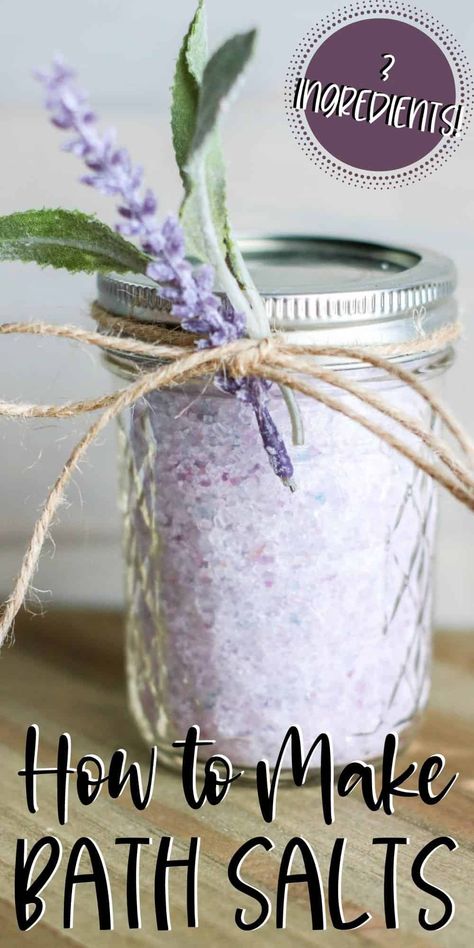 Diy Bath Basket Gift, Diy Bath Salts With Essential Oils Recipes, Essential Oils For Bath Soak, Bath Salts Packaging Ideas, Diy Bath Salts With Essential Oils, Bath Salts Diy Recipes, Magnesium Bath Salts, Homemade Bath Salts Recipe, Pretty Jars