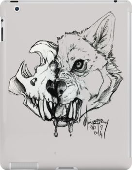 Slim impact-resistant polycarbonate case with protective lip and full access to device ports. Vibrant colors embedded directly into the case for longevity. Available for iPad 4/3/2. Half Wolf, Half Skull. Artwork is © To me (Oliver Perry, February 9, 2016 Wolf Tattoos, Wolf Skull Tattoo, Wolf Skull, Petit Tattoo, Skulls Drawing, Skull Illustration, Canine Art, Wolf Drawing, Skull Drawing