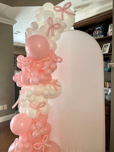 Tied with Love: Pink Bows 🎀 Pink Sweet 16 Aesthetic, Pink Garden Theme Party, Bow Photo Backdrop, Coquette Decor Ideas, Bday Set Up, Pink Birthday Set Up, Pink Bow Decor, She Tied The Knot Theme, She Tied The Knot Bachelorette Theme