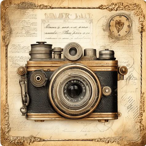 @Promptbase.com Vintage Design For Scrapbook Printable, Vintage Design For Scrapbook, Stary Papier, Steampunk Scrapbook, Ancient Drawings, Vintage Halloween Images, Camera Drawing, Image Vintage, Camera Art