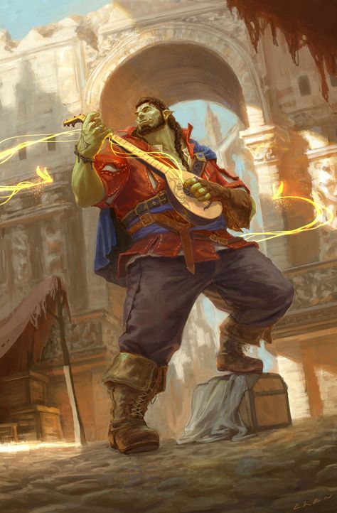 Dungeon And Dragons Characters, Pathfinder Bard, Bard Dnd Art, Orc Bard, Bard Dnd, Dnd Orc, Dnd Bard, Heroic Fantasy, Dungeons And Dragons Characters