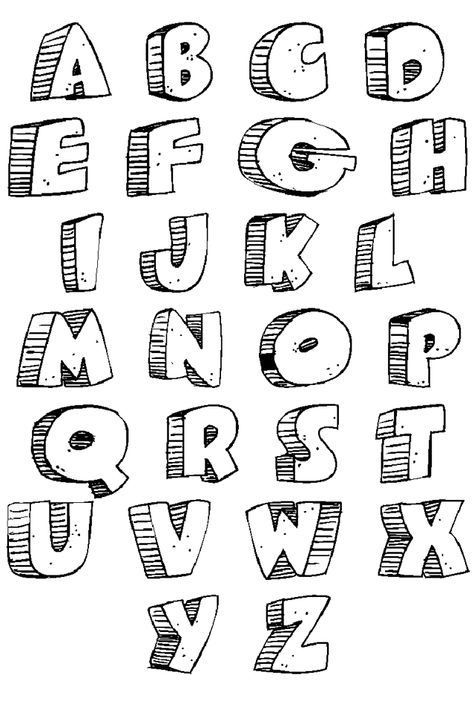 #type #display #other The letters are very simple and kind of look like a kid drew them. They remind of the  school house rock letters and also makes me think of the Flinstones. They looked carved like the first wheel. Graffiti Alphabet, Alphabet Graffiti, Bubble Letter Fonts, Black And White Graffiti, Schrift Design, Writing Fonts, Alfabet Letters, Graffiti Font, Drawing Letters